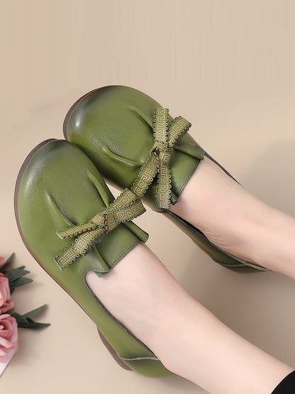 Damskie letnie buty skórzane z kokardą w szpic