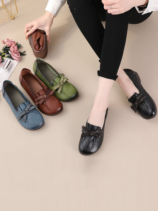Damskie letnie buty skórzane z kokardą w szpic