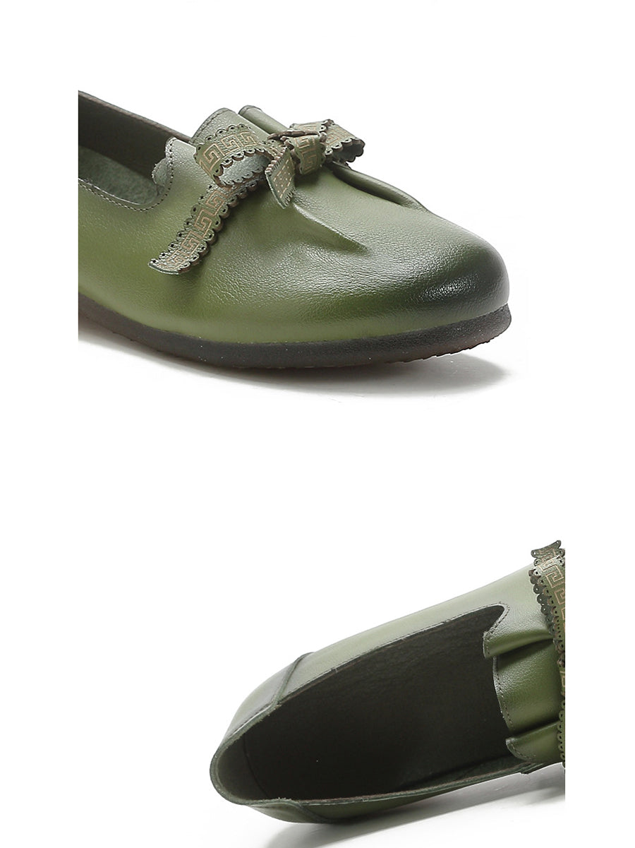 Damskie letnie buty skórzane z kokardą w szpic