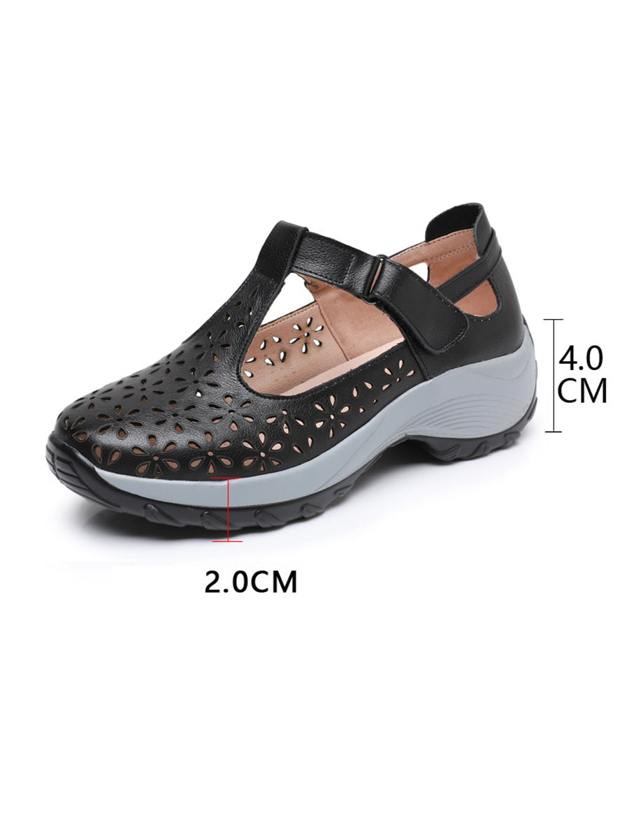Letnie skórzane buty na platformie z wycięciami