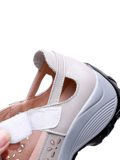 Letnie skórzane buty na platformie z wycięciami