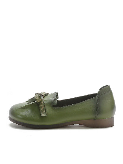Damskie letnie buty skórzane z kokardą w szpic