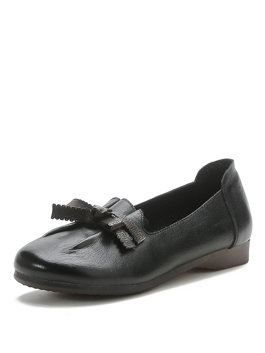 Damskie letnie buty skórzane z kokardą w szpic