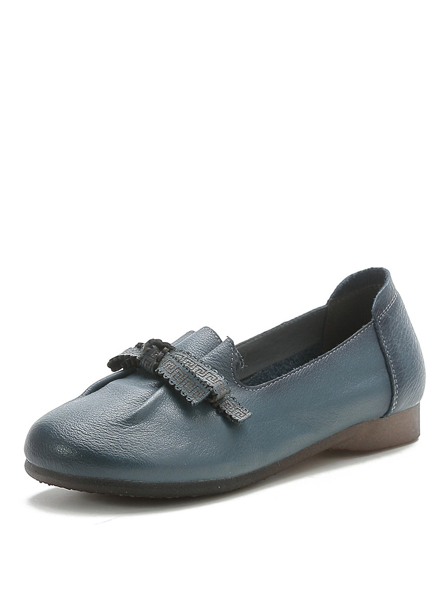 Damskie letnie buty skórzane z kokardą w szpic