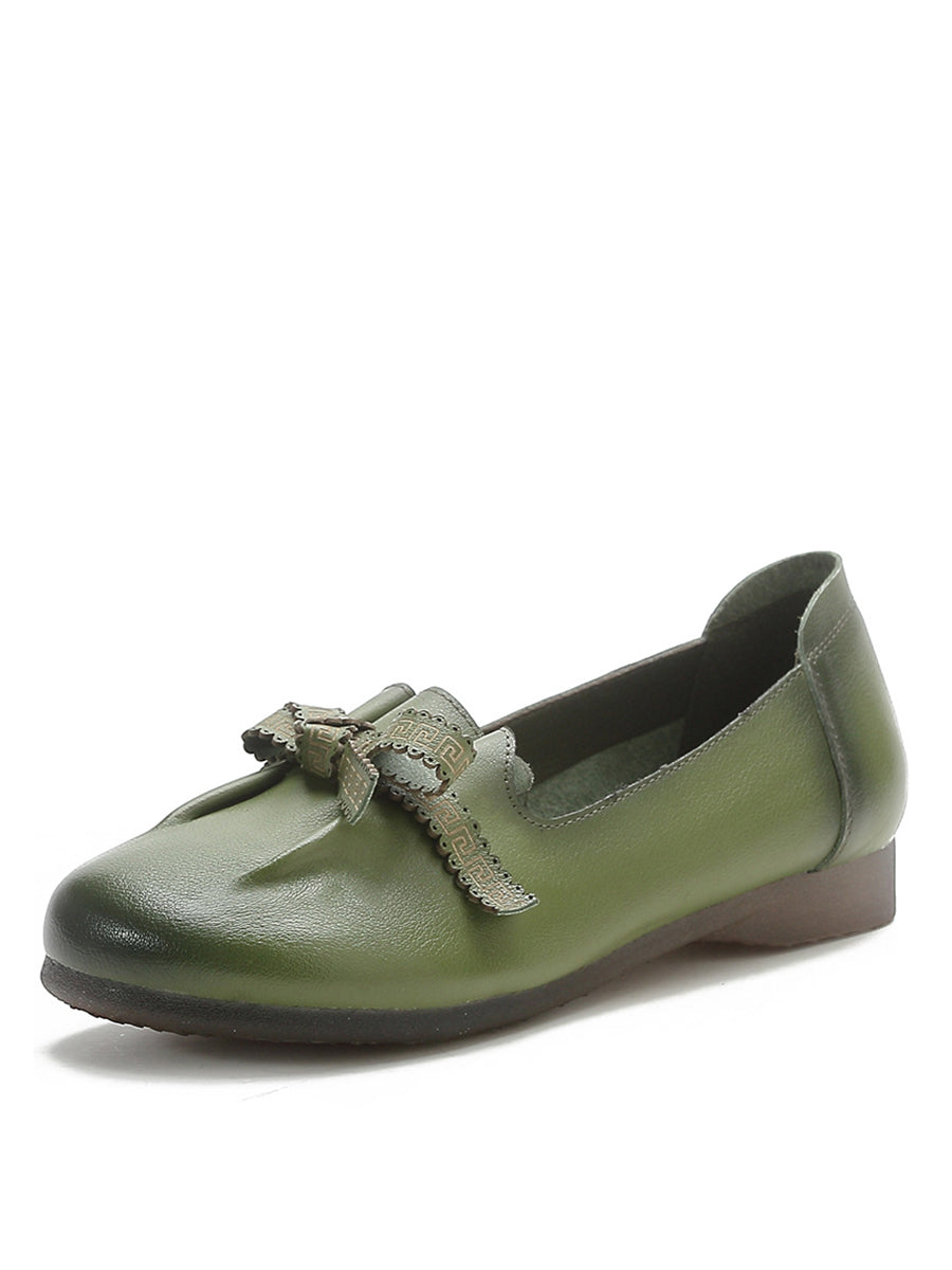 Damskie letnie buty skórzane z kokardą w szpic
