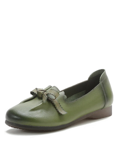 Damskie letnie buty skórzane z kokardą w szpic