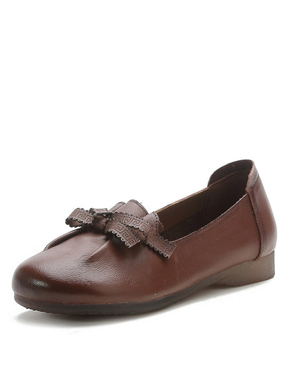 Damskie letnie buty skórzane z kokardą w szpic