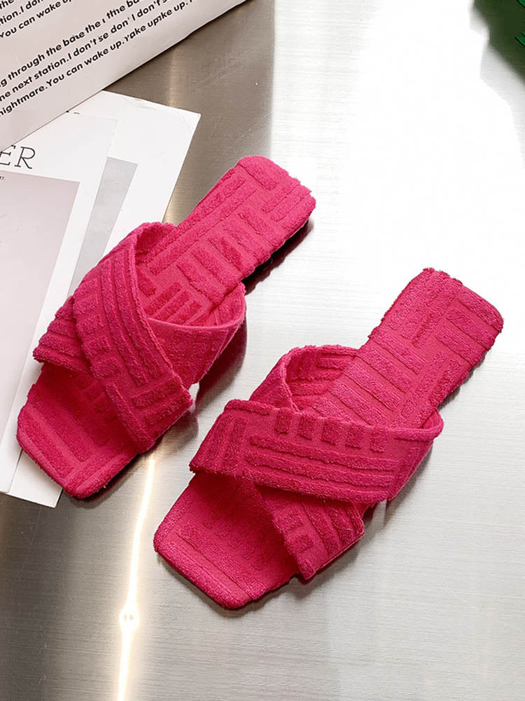 Toweling Flat Heel Slides - ECHOINE