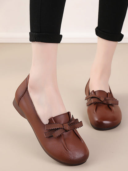 Damskie letnie buty skórzane z kokardą w szpic