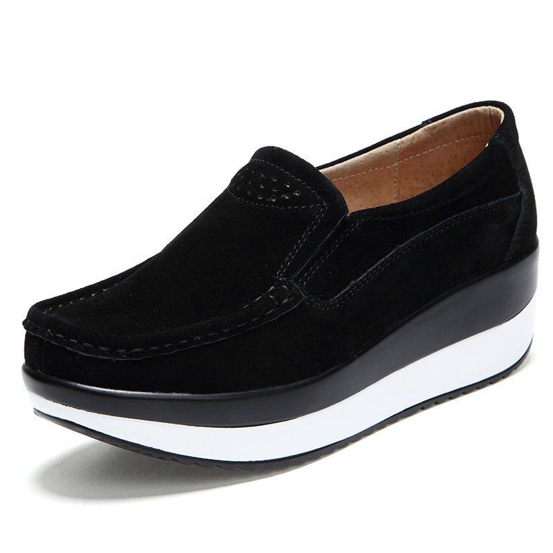 Duży rozmiar damskich butów na platformie Rocker Sole Wedge Suede Slip On Casual Loafers