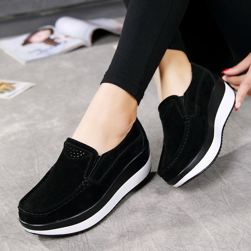 Duży rozmiar damskich butów na platformie Rocker Sole Wedge Suede Slip On Casual Loafers