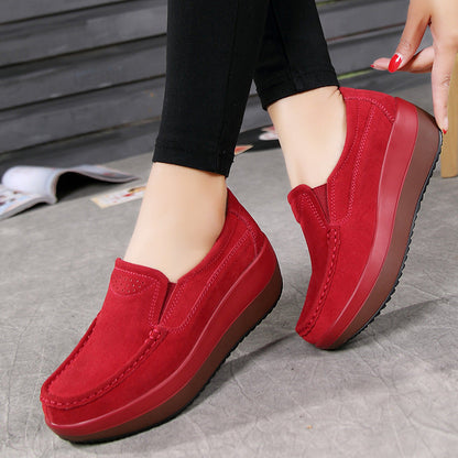 Duży rozmiar damskich butów na platformie Rocker Sole Wedge Suede Slip On Casual Loafers
