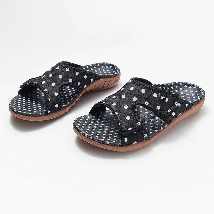 Płaskie sandały Polka Dot Print Open Toe Hook Loop