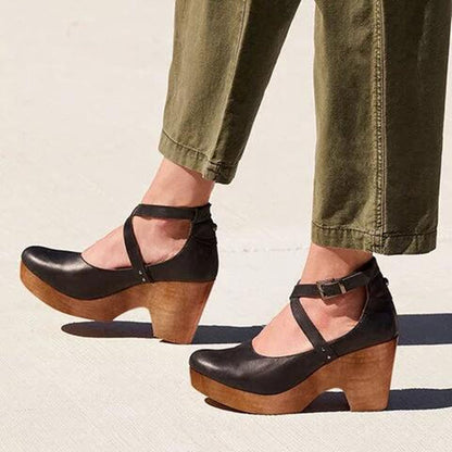 Skórzane buty damskie na grubym obcasie