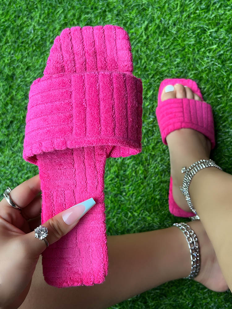 Toweling Flat Heel Slides - ECHOINE