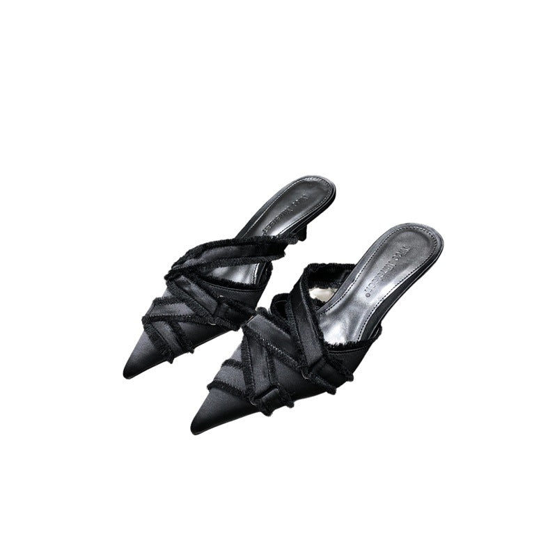 Dżinsowe buty damskie z czubkiem na palcach Eleganckie buty na średnim obcasie