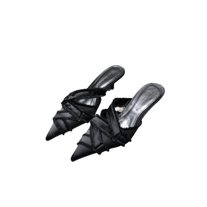 Dżinsowe buty damskie z czubkiem na palcach Eleganckie buty na średnim obcasie