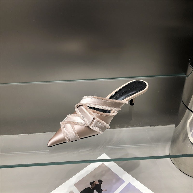Dżinsowe buty damskie z czubkiem na palcach Eleganckie buty na średnim obcasie
