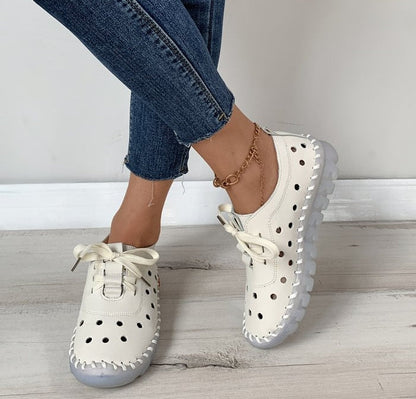 Buty damskie z miękkiej skóry, sznurowane, płaskie