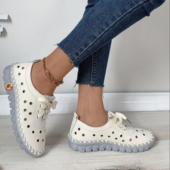 Buty damskie z miękkiej skóry, sznurowane, płaskie