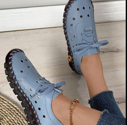 Buty damskie z miękkiej skóry, sznurowane, płaskie
