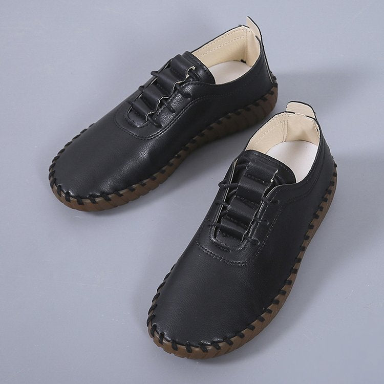 Buty damskie z miękkiej skóry, sznurowane, płaskie