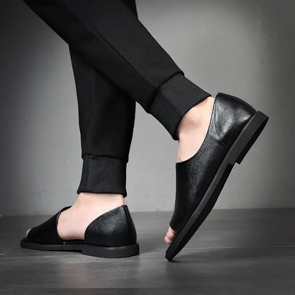 Skórzane sandały męskie Czarne męskie buty letnie