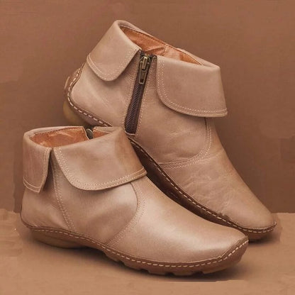 Damskie płaskie skórzane botki do kostki w stylu retro