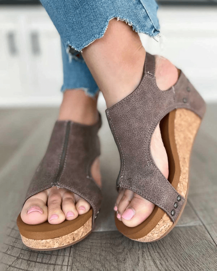 Womens Casual Open Toe Wedge Sandals Zapięcie na pasek na kostce