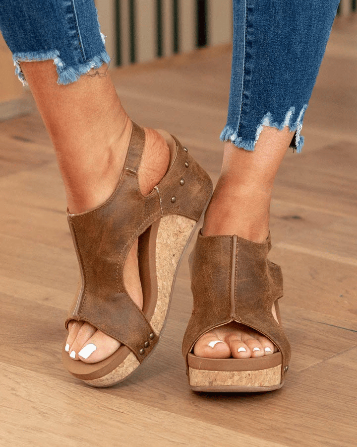 Womens Casual Open Toe Wedge Sandals Zapięcie na pasek na kostce