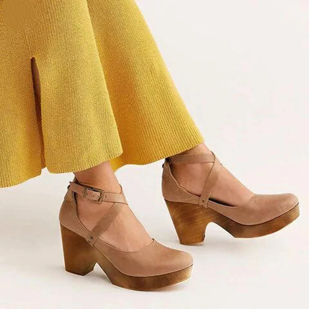 Skórzane buty damskie na grubym obcasie